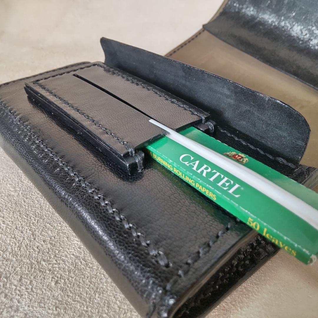 手巻きたばこ 三つ折りシャグポーチ（黒)高級姫路レザー使用 一点物S-58HC