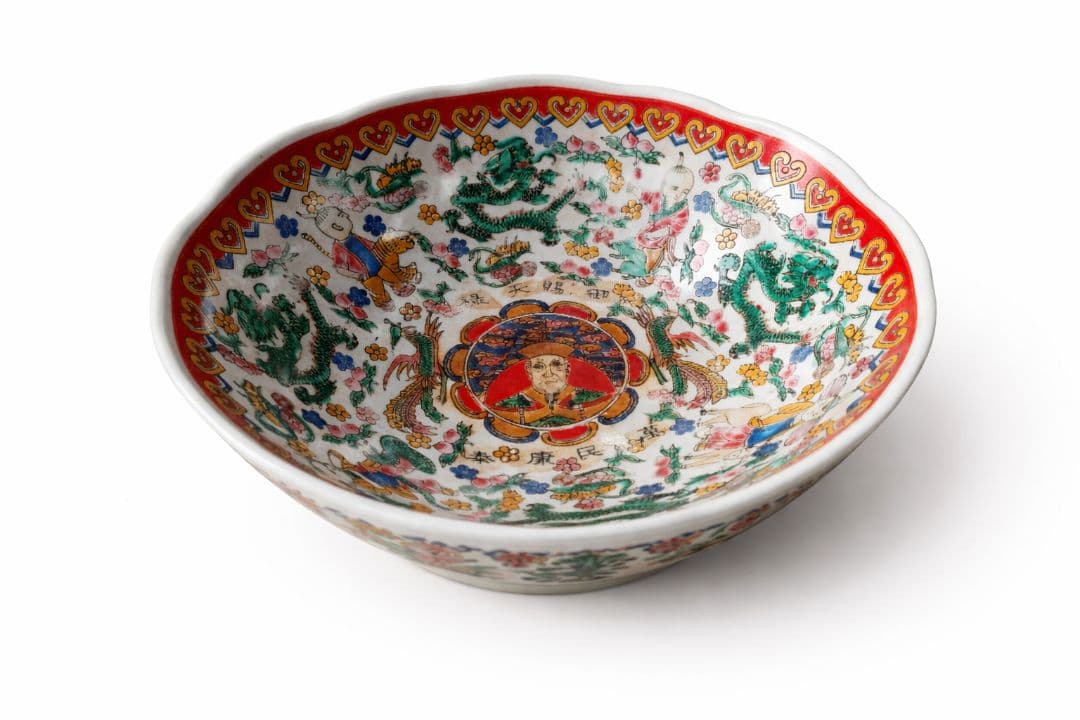 ○中国古陶磁 大清乾隆年製 五彩龍人物文鉢 清風景