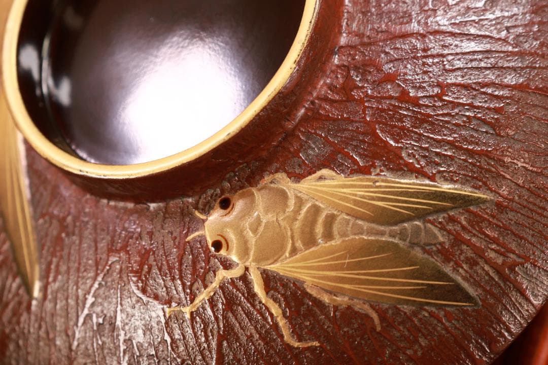 BJ092 時代輪島塗 明治期 特注品 金縁内黒 松皮塗餅椀 十