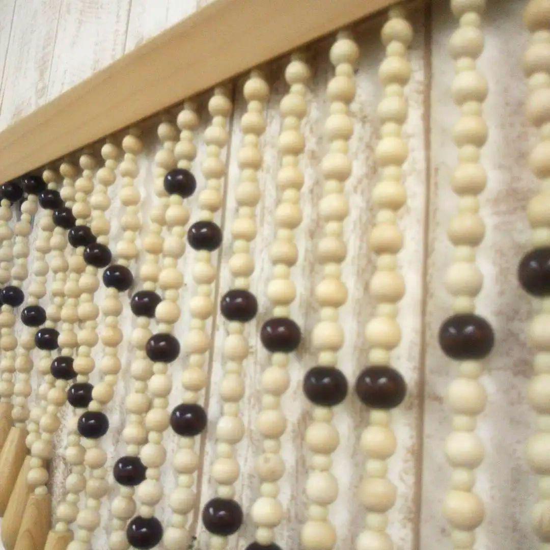 木珠のれん 昭和レトロ 木製 85cm x120cm ベージュ ナチュラルウッド
