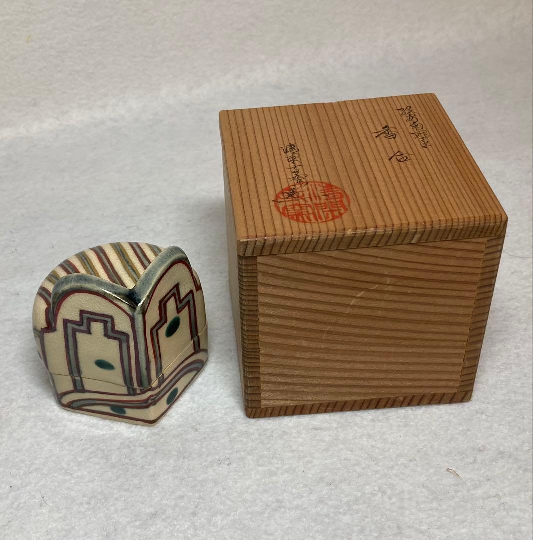 B319h 「絵安南冠○ 香合」清閑寺窯造　共箱　杉田祥平　京都　香道具茶道具 B319h 「絵安南冠○ 香合」清閑寺窯造共箱杉田祥平京都香道具茶道具
