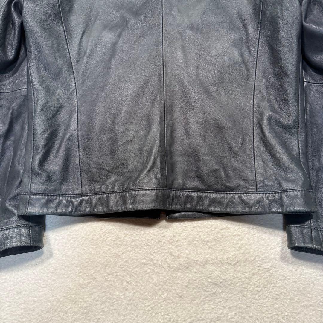 希少カラー ネイビー系 ヒューゴボス シングルライダースジャケット 羊