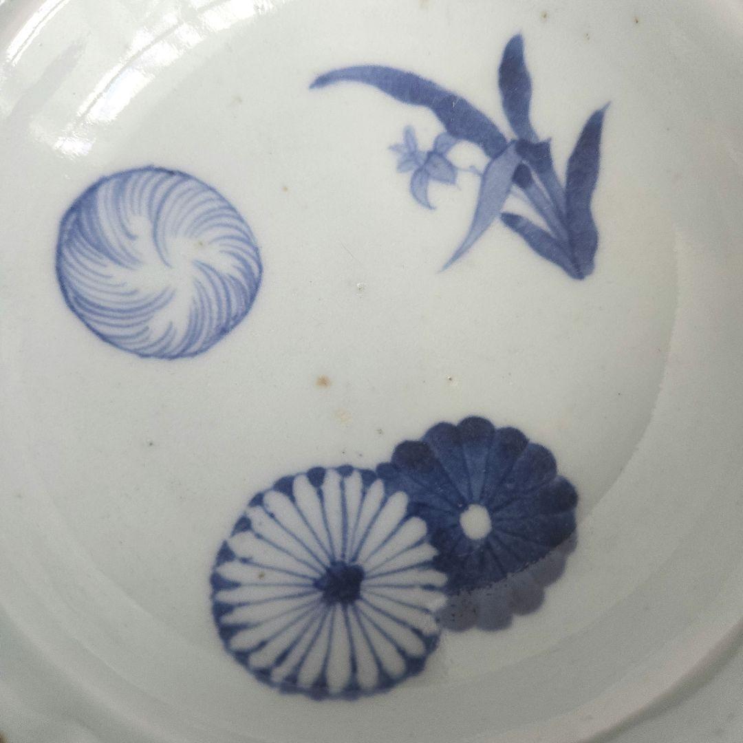 古伊万里 染付 深皿 江戸時代 蘭 菊 金直し 金継ぎ アンティーク 骨董