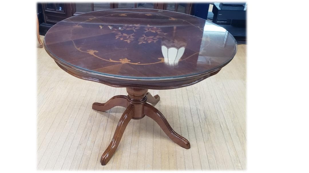 flower様 専用 イタリア製 ガラス天板付き ラウンドテーブル 象嵌