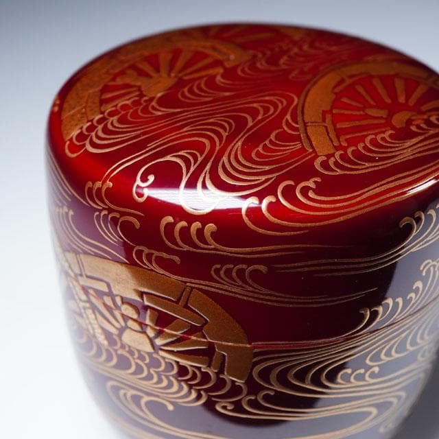 三代 清石（川谷内正廣）波車蒔絵棗 内梨地 共箱 輪島塗 薄茶器 茶道具