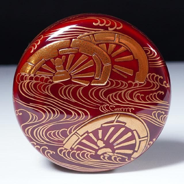 三代 清石（川谷内正廣）波車蒔絵棗 内梨地 共箱 輪島塗 薄茶器 茶道具