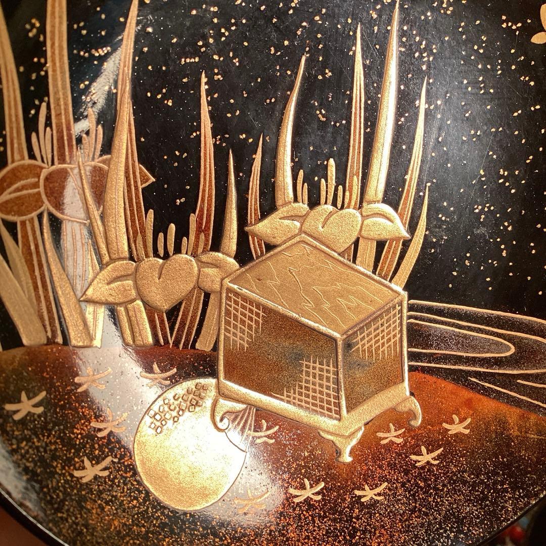 A1035 木製輪島塗　懐石道具　衝羽根に流水菖蒲　蒔絵　5客