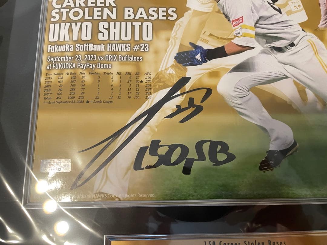 周東佑京 150盗塁達成記念 直筆サイン入りフォトパネル