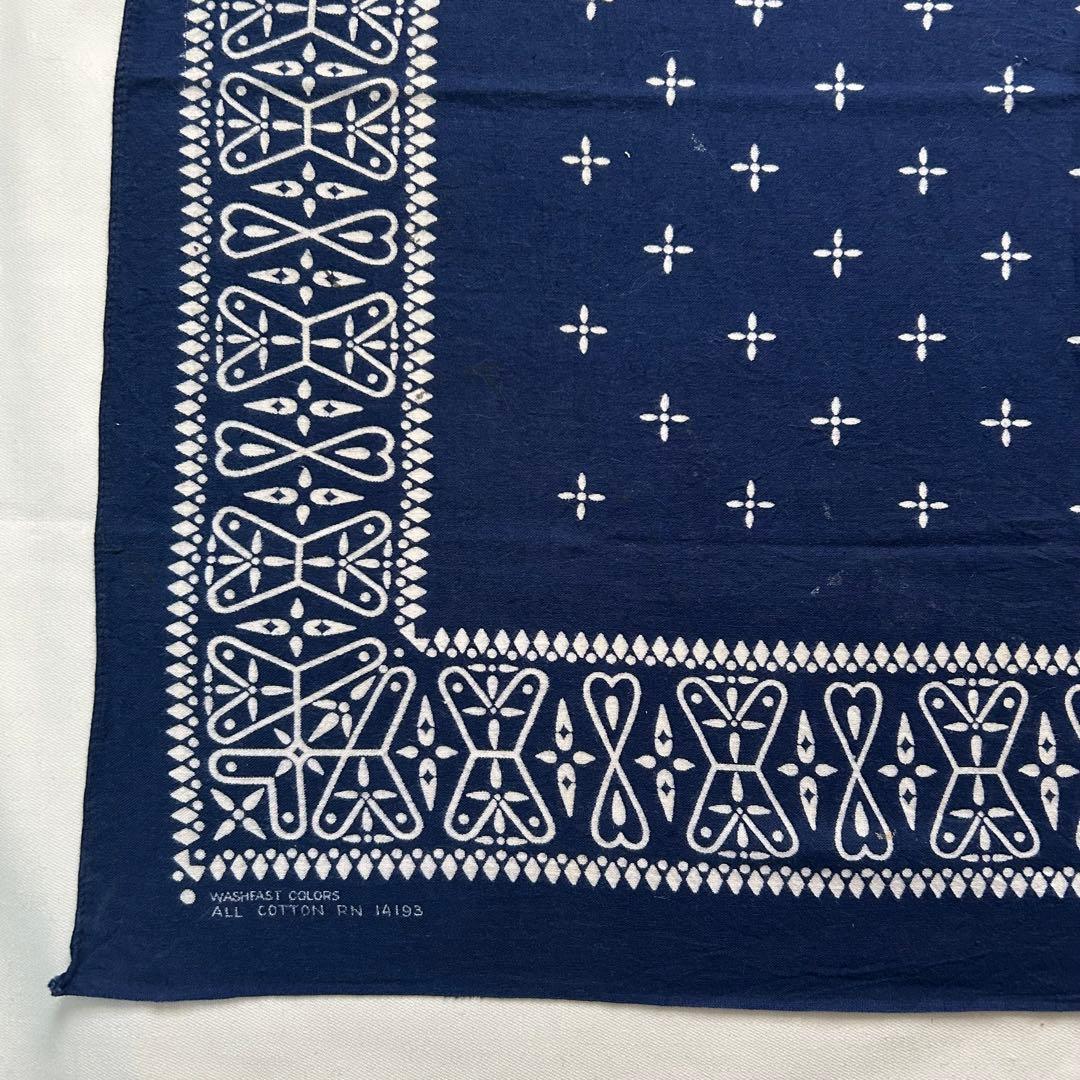 60s ヴィンテージ クロス バンダナ レア USA製 耳付 ネイビー 希少
