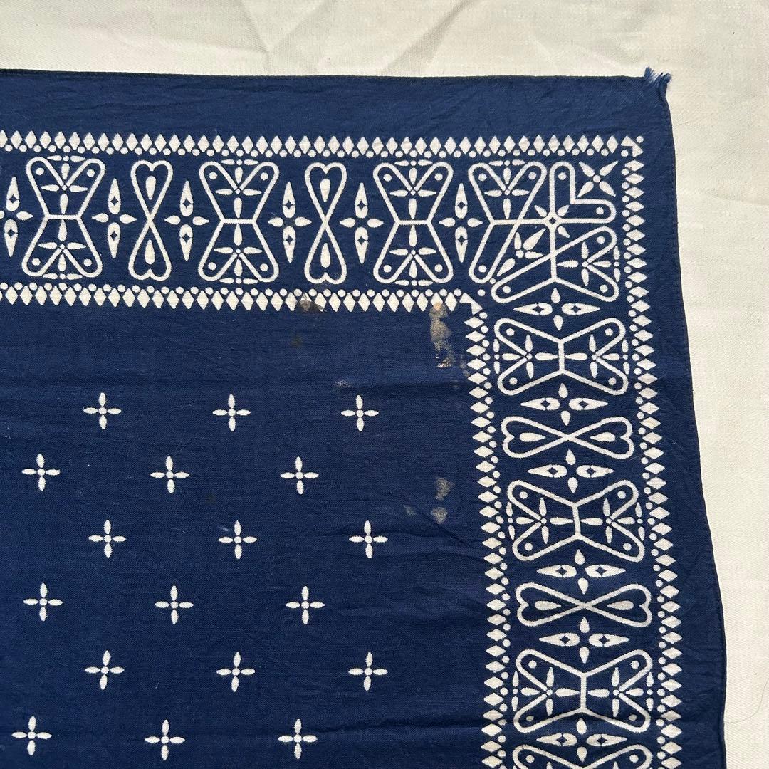 60s ヴィンテージ クロス バンダナ レア USA製 耳付 ネイビー 希少
