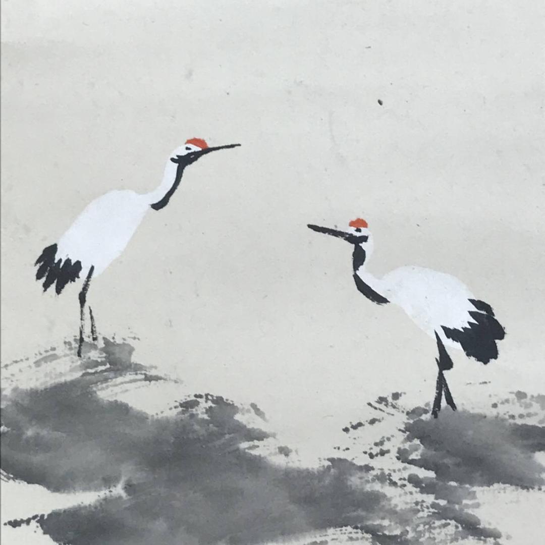 【真作】田近竹邨/松鶴巣籠画賛/鶴図/正月掛軸/松鶴図/掛軸☆宝船☆AD-593