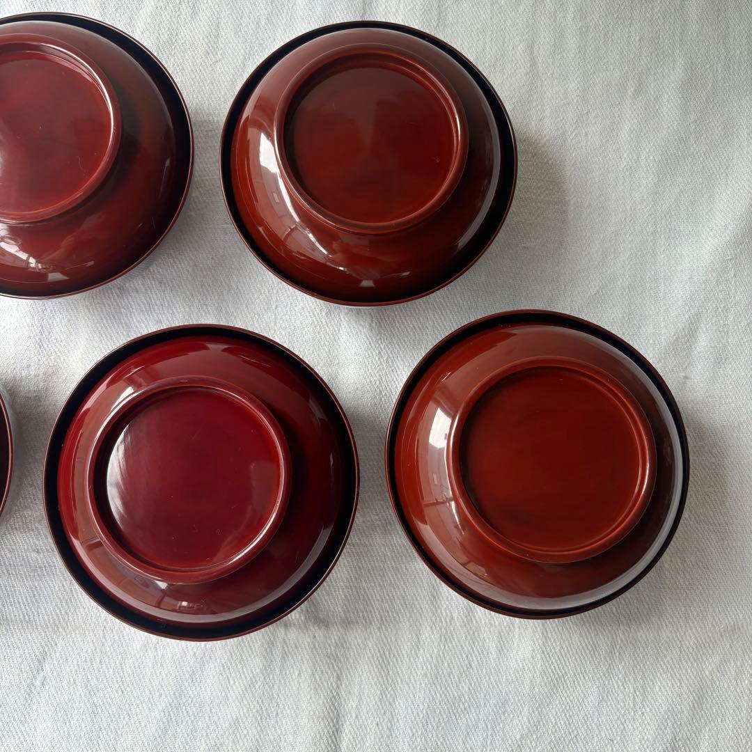 時代 溜塗漆に愛らしい松竹梅の蒔絵お椀5点 梅、松の実（検輪島塗蒔絵