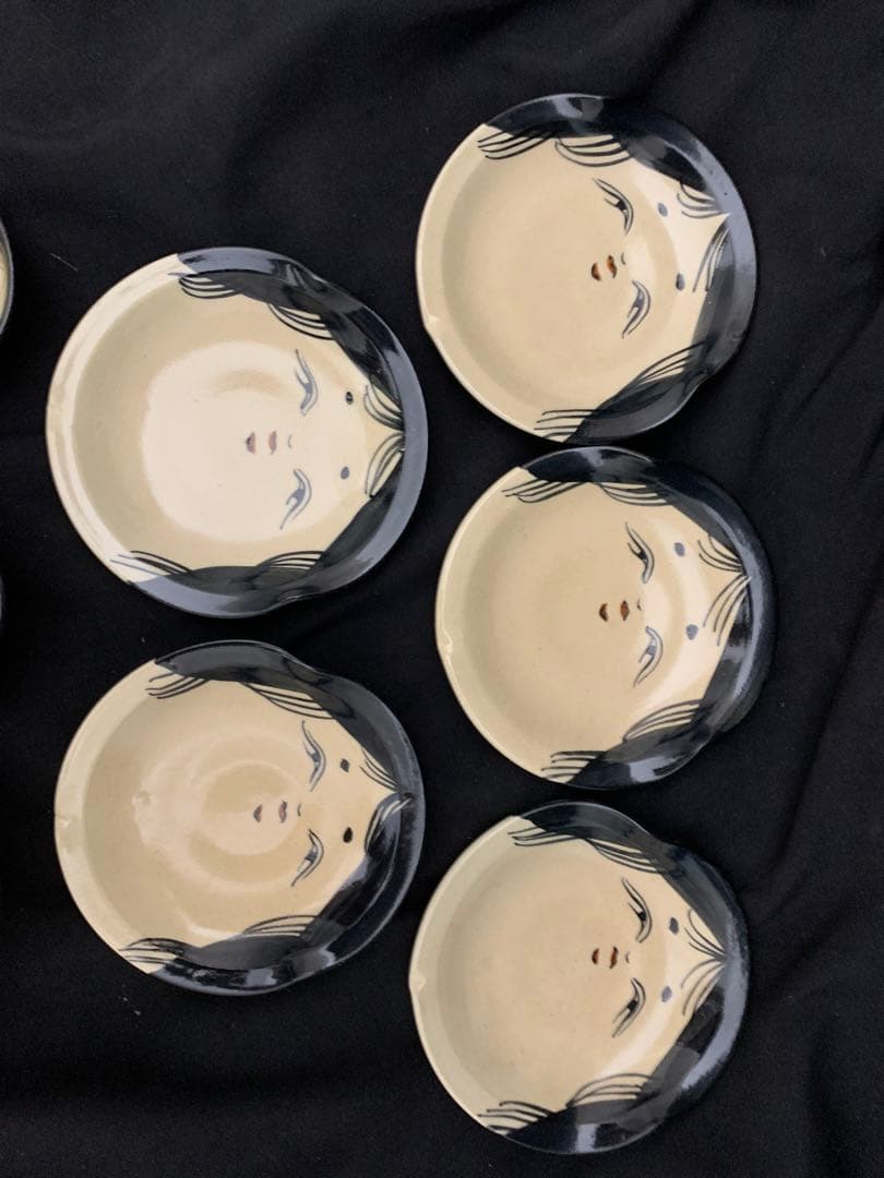 清水焼 京焼 ぐい呑　6客　小皿5枚　百福 おかめ酒器　末福