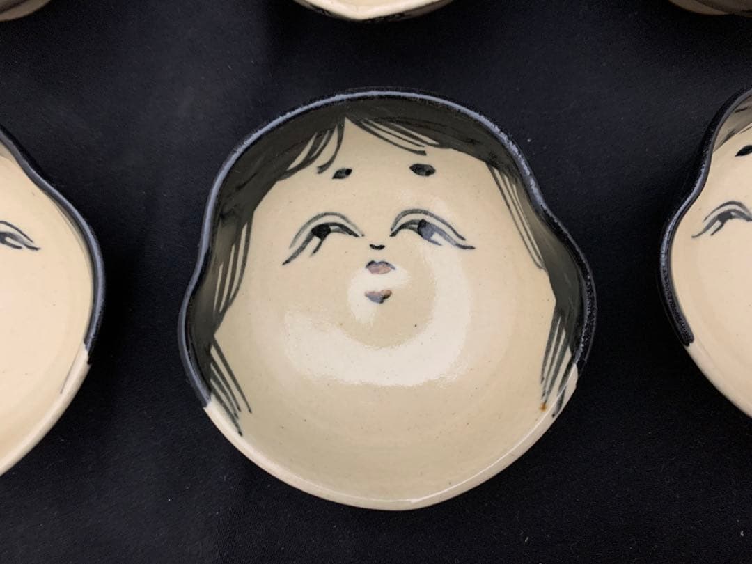 清水焼 京焼 ぐい呑　6客　小皿5枚　百福 おかめ酒器　末福