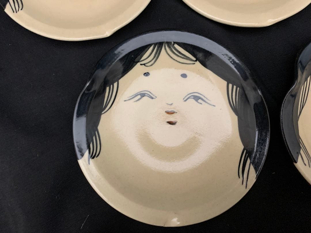 清水焼 京焼 ぐい呑　6客　小皿5枚　百福 おかめ酒器　末福