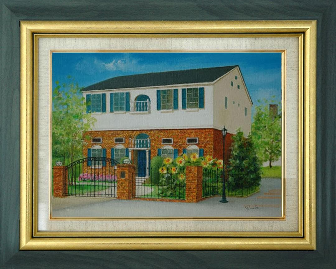 油絵 菅家令子 絵 絵画インテリア 額付(黒) F4-110212 家 ひまわり