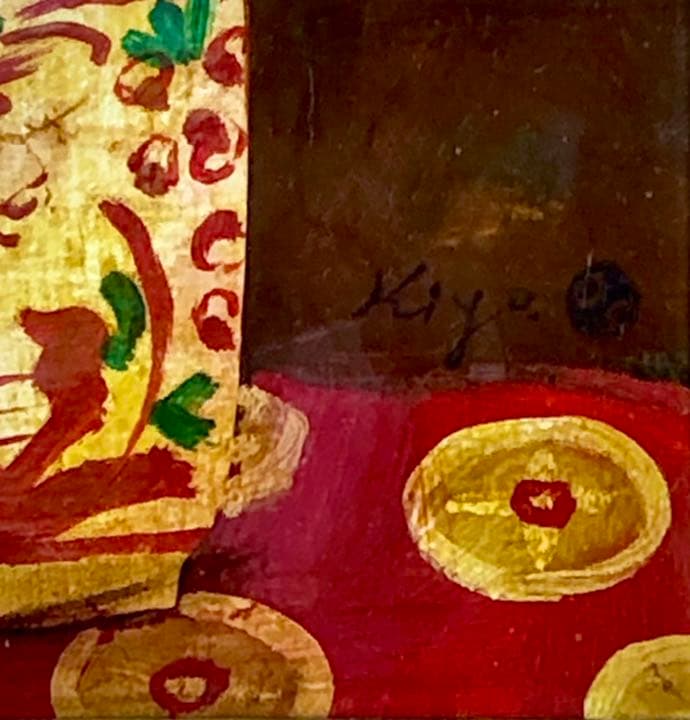 【真作】清原啓一「赤絵壺の薔薇」油彩4号　一枚の繪取扱作品　芸術院会員　巨匠名品