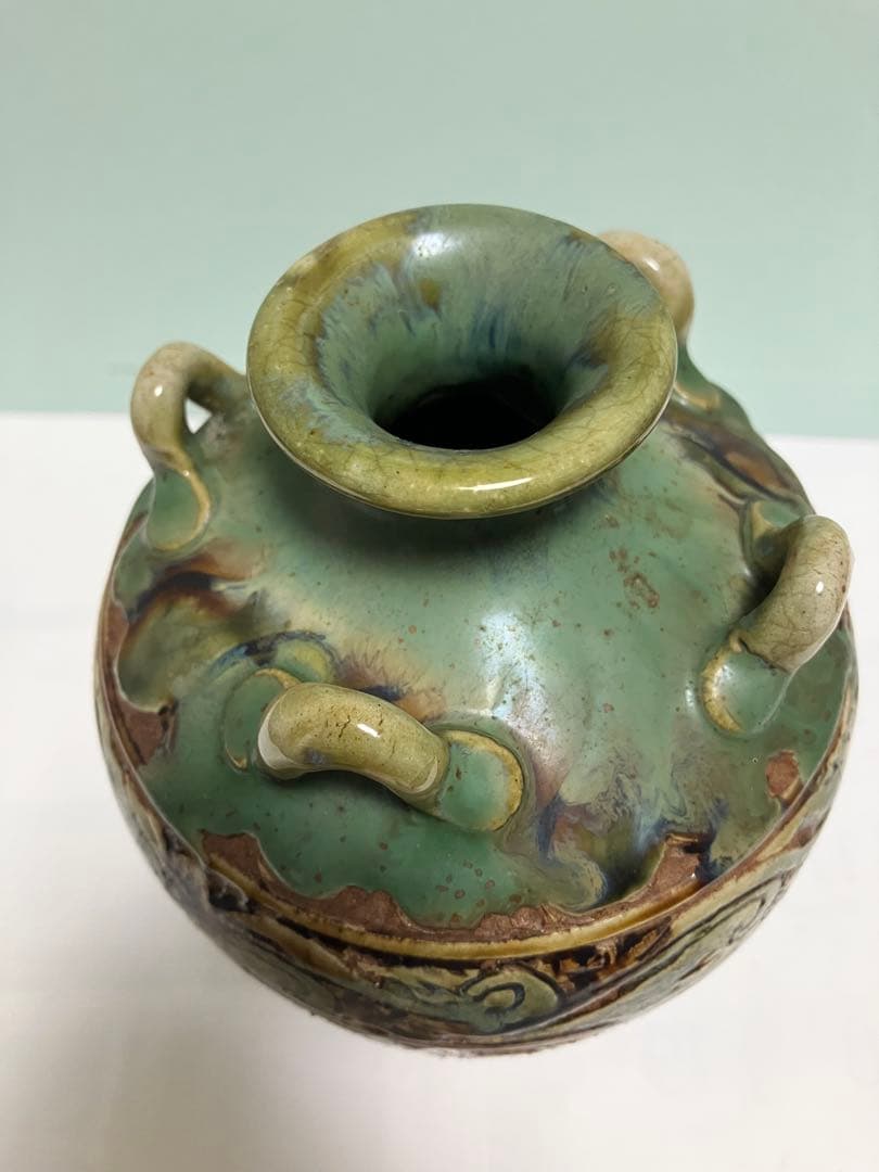 琉球　沖縄　壺屋焼【故】島袋常明作　エジプト紋壺　ヤチムン　やちむん　希少　レア