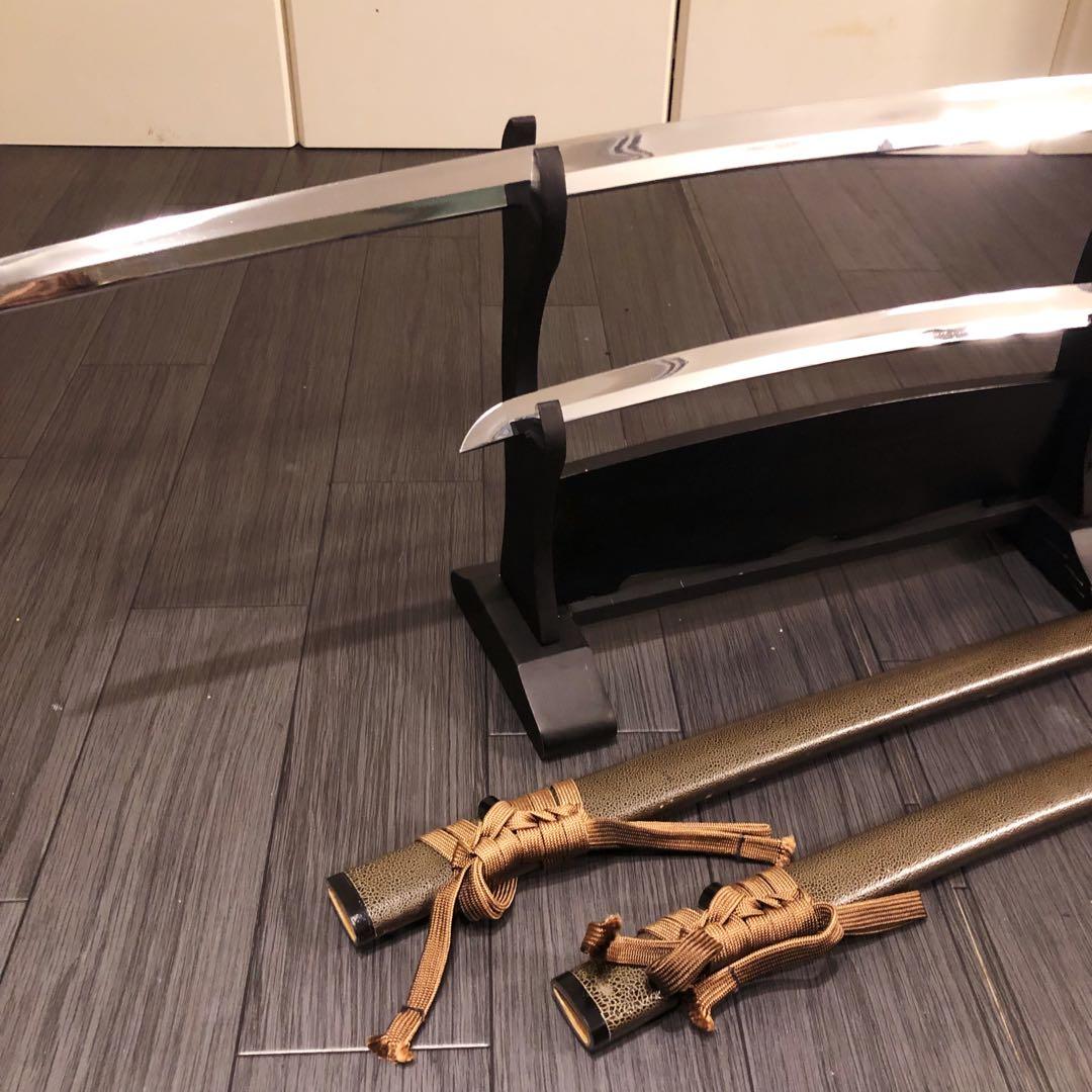 高級模造刀　居合刀　 美術刀剣　太刀　脇差　大小セット　2本セット　茶白拵え