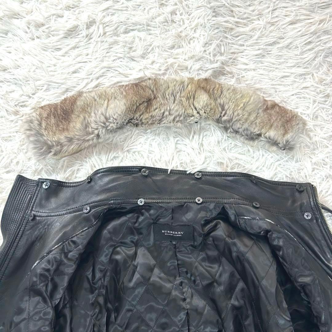 バーバリーブラックレーベル レザージャケット 羊革 ラビットファー XL 黒