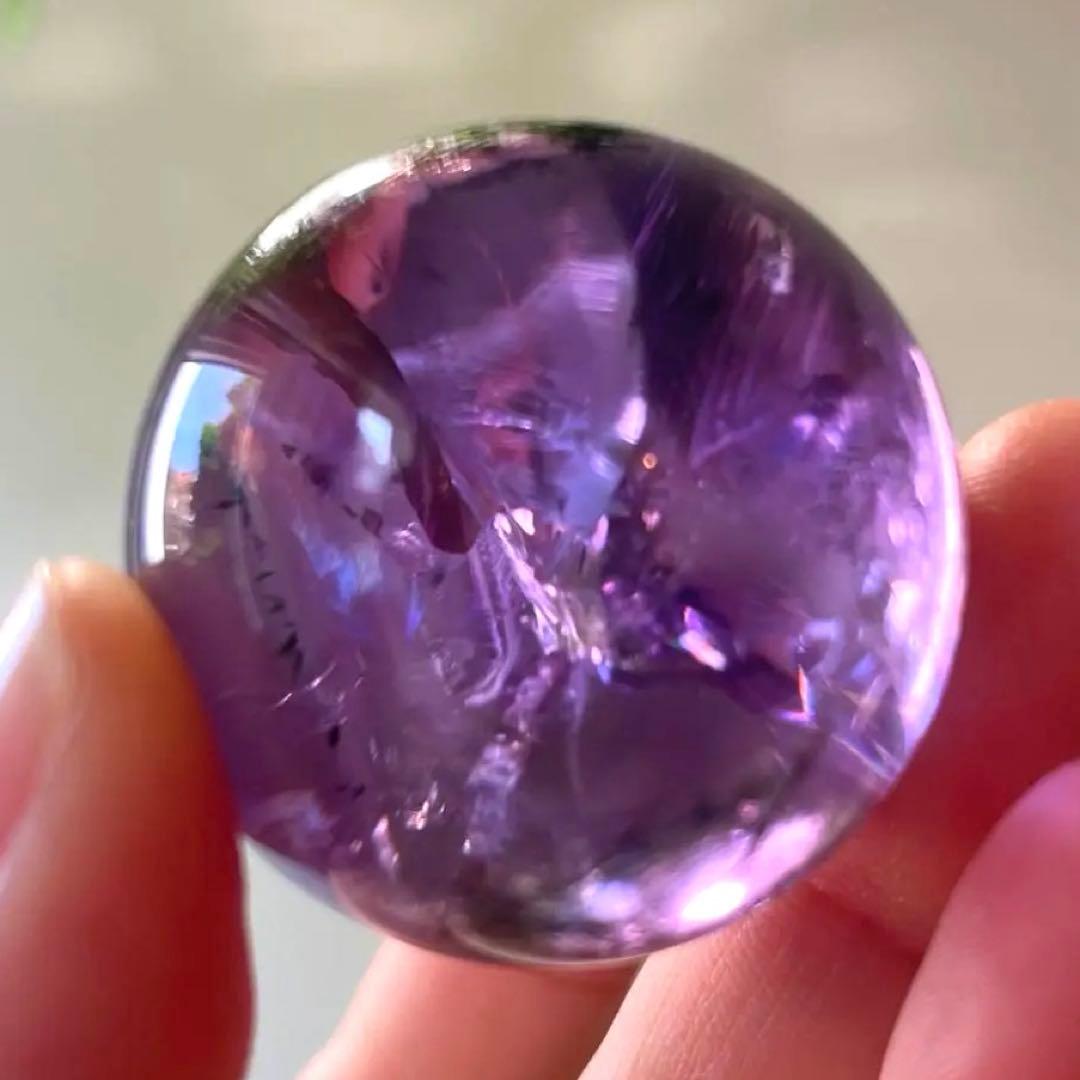 アメシスト スフィア 高品質 3.4㎝ 虹 ファントム ホーランダイト パープル