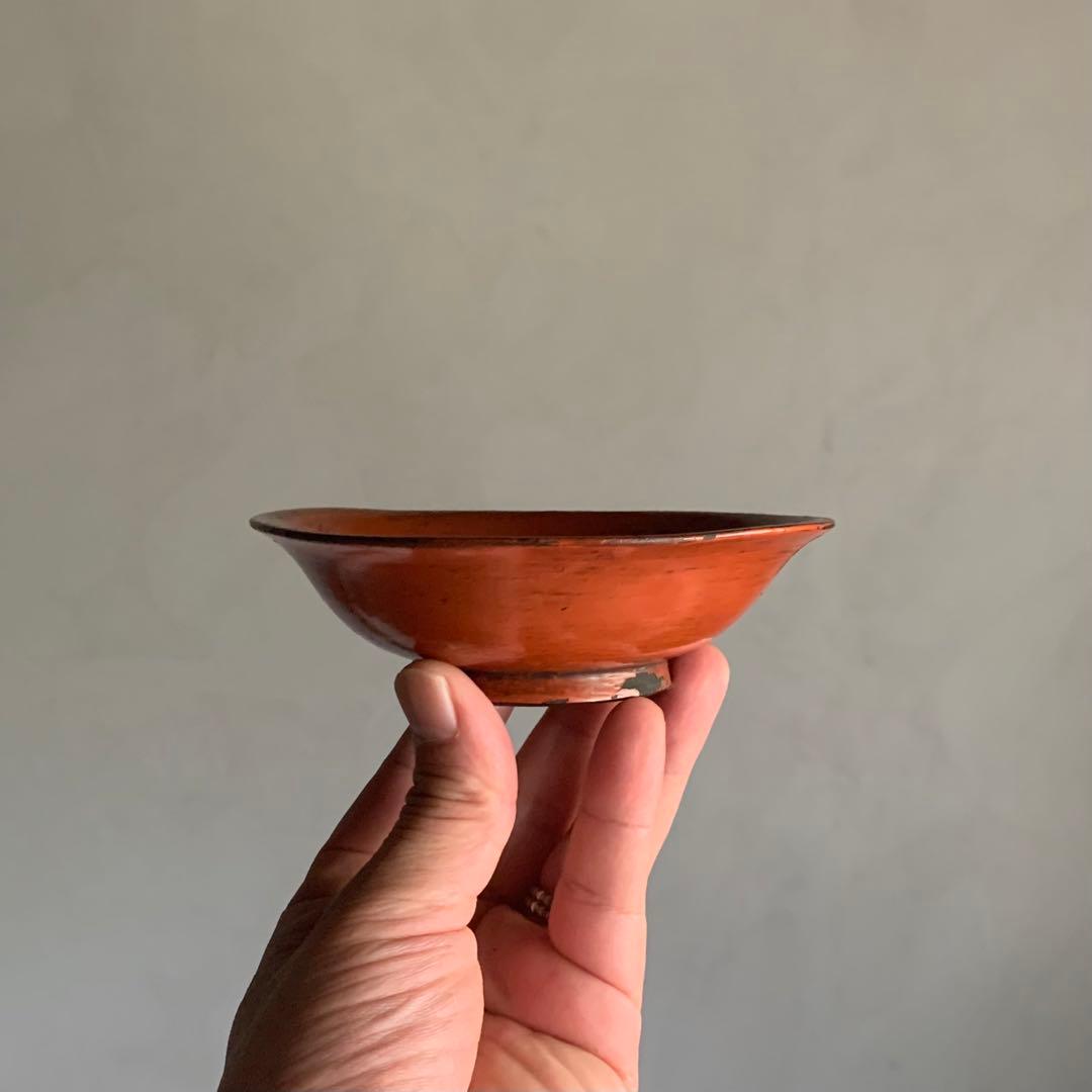朱塗り 小椀 平盃 盃 小鉢 酒器 漆器 古美術 古道具 アンティーク No.
