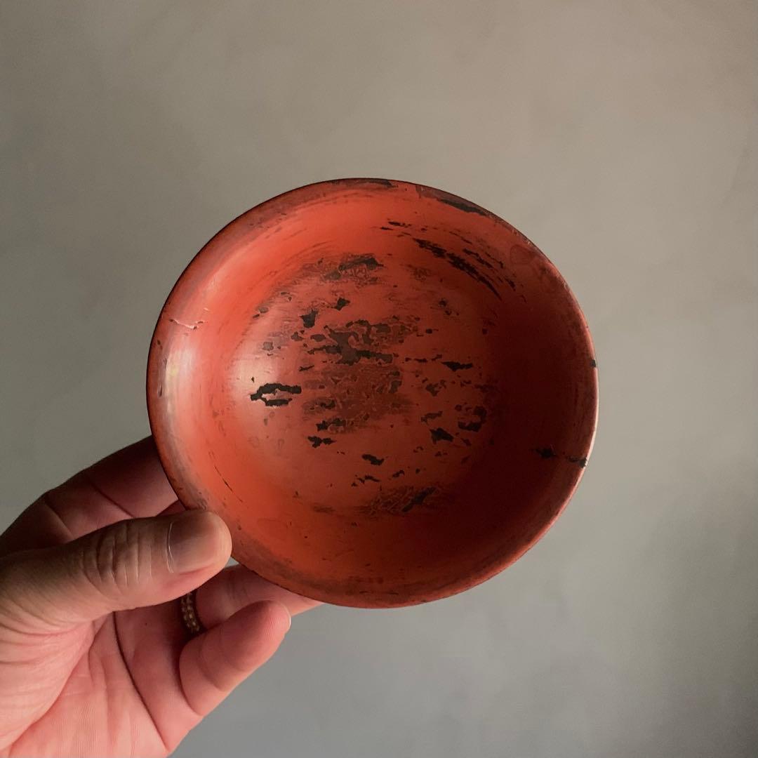 朱塗り 小椀 平盃 盃 小鉢 酒器 漆器 古美術 古道具 アンティーク No.