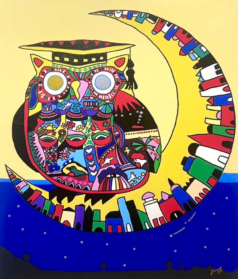 SALE【F10号】ジミー大西 （フクロウ）大型作品/手描き/表裏サイン有