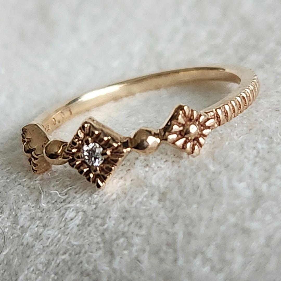 『豆福』ダイヤモンド♡1号【エテ】K10 スクエア ピンキーリング♪