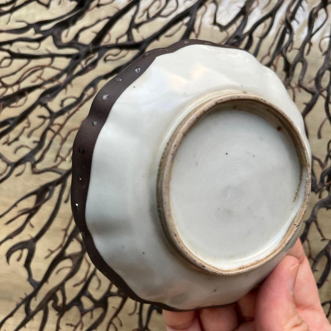 骨董 中国 古陶 清朝 粉彩 十錦手 希少 暗色色絵 波縁 豆