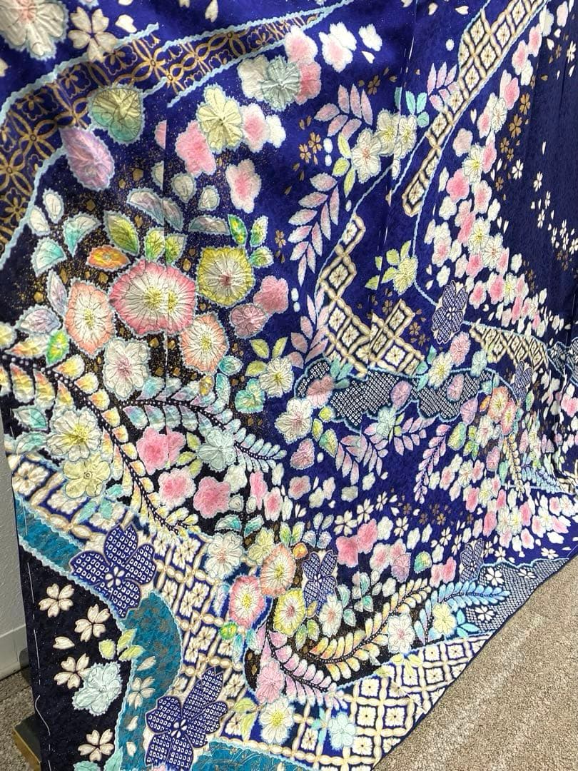 振袖 仮絵羽 桐屋 翠山工房 辻ヶ花 絞り 銀通し 正絹