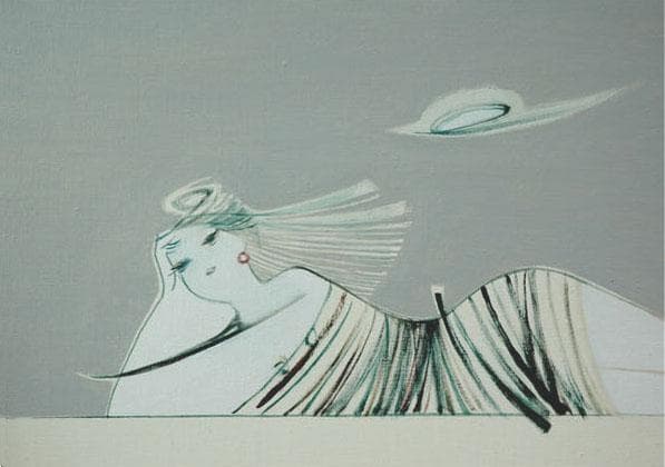 油絵 菅家令子 絵 絵画インテリア額付(青緑＋金色の枠) F4-080515女性