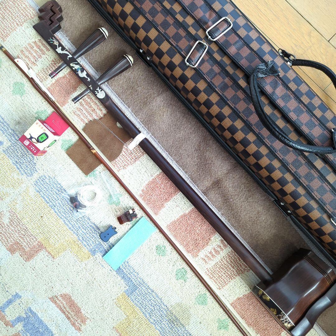 胡涵柔製作 16 未使用 明清老紅木 螺鈿二胡 龍、鳳凰