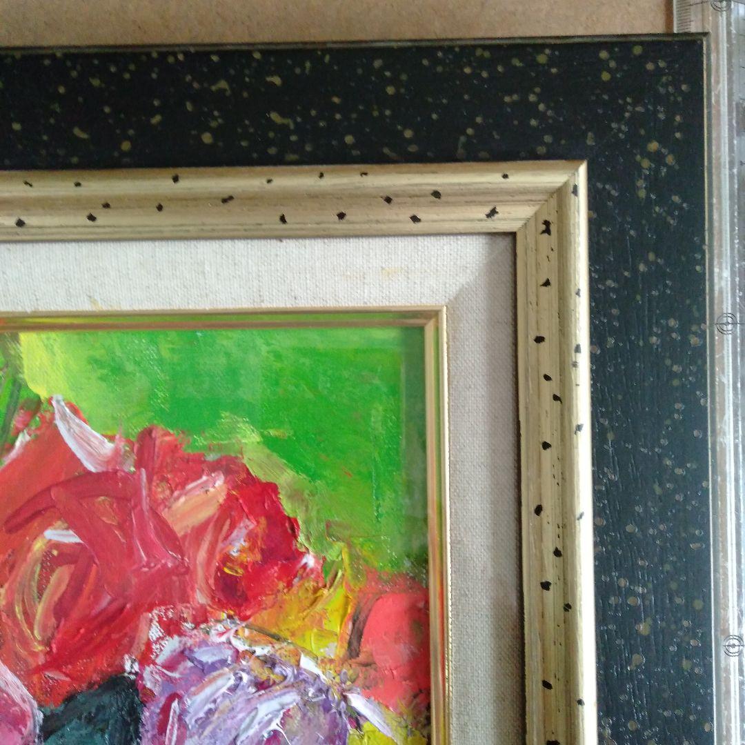 安井賞画家　矢野欣二　「バラ」　油彩画 　木製額縁付き 　F3号　箱付き