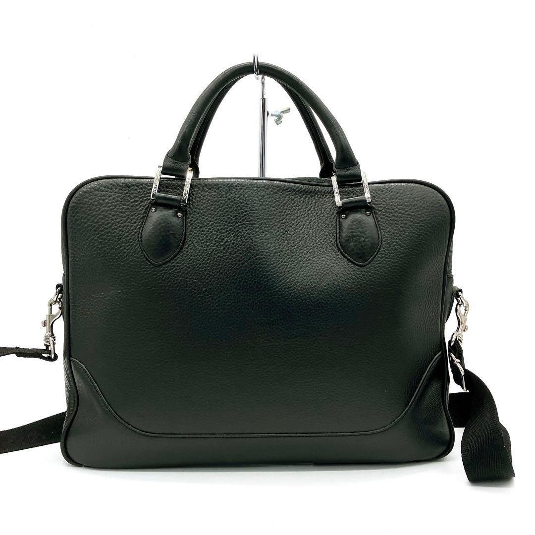 【PELLE MORBIDA】ビジネスバッグ　シルバー金具　レザー　ブラック