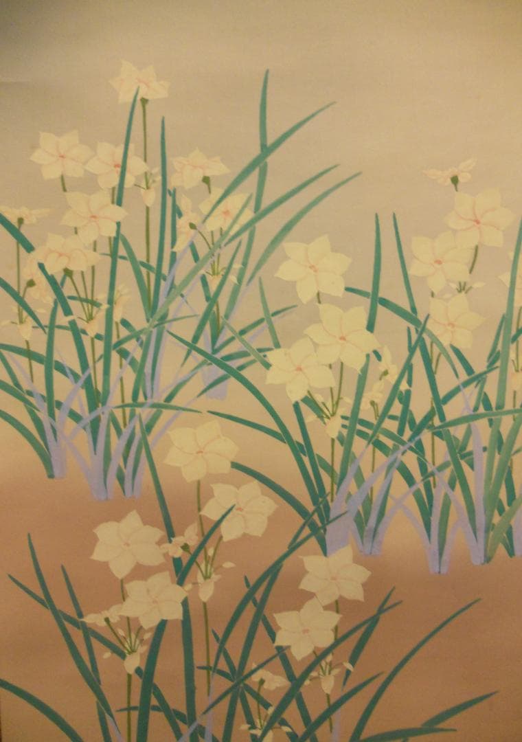 掛け軸 匠月 『 朧月に水仙 』 絹本 希少 軸装 茶道具 掛軸 美品 です。