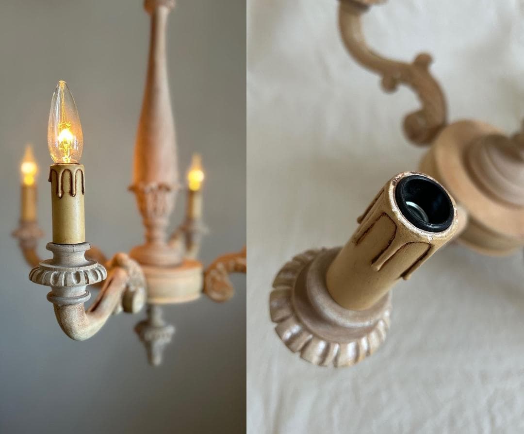 フランスアンティーク 木製シャンデリア 4灯 シャビー 店舗什器