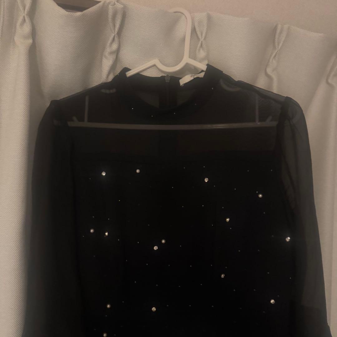 LEJA パールビジュープリーツフレアスリーブマーメイドワンピースドレス