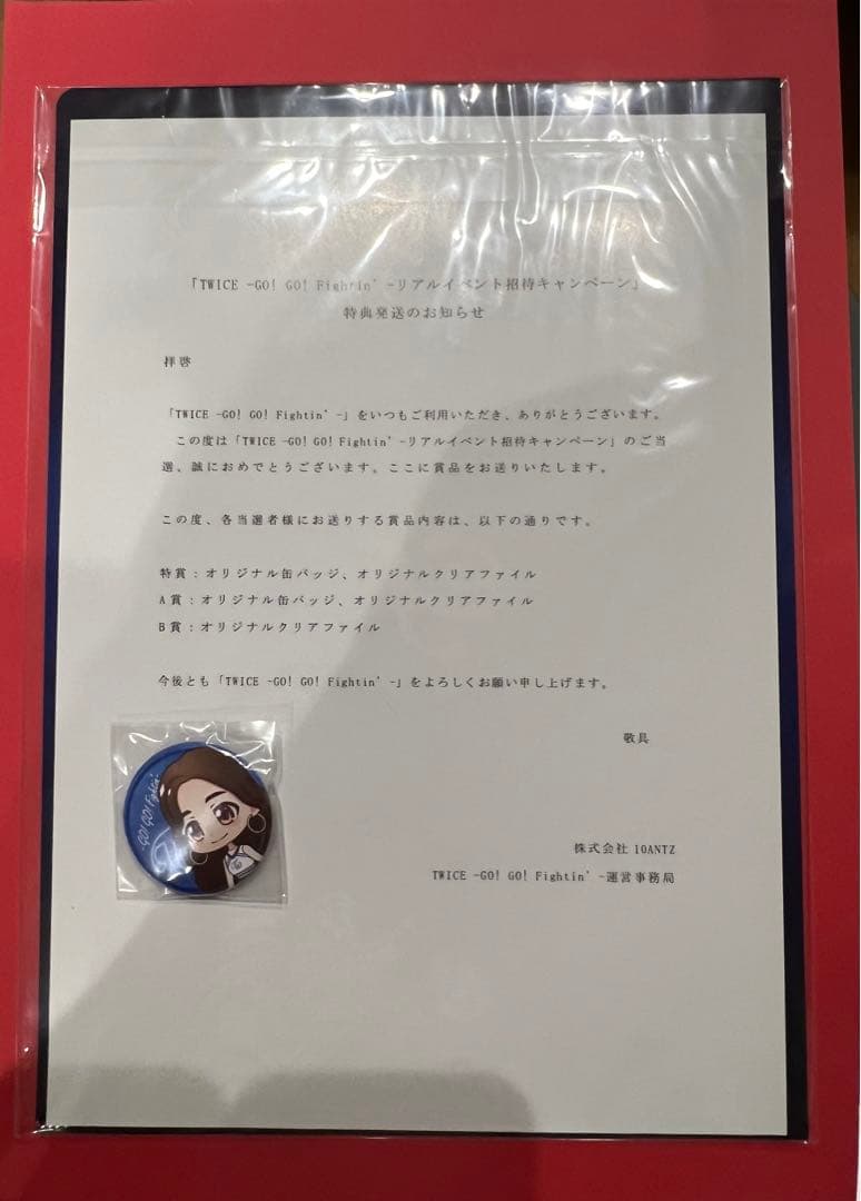 超希少TWICE GO! GO! Fightin ツウィ缶バッチ・クリアファイル