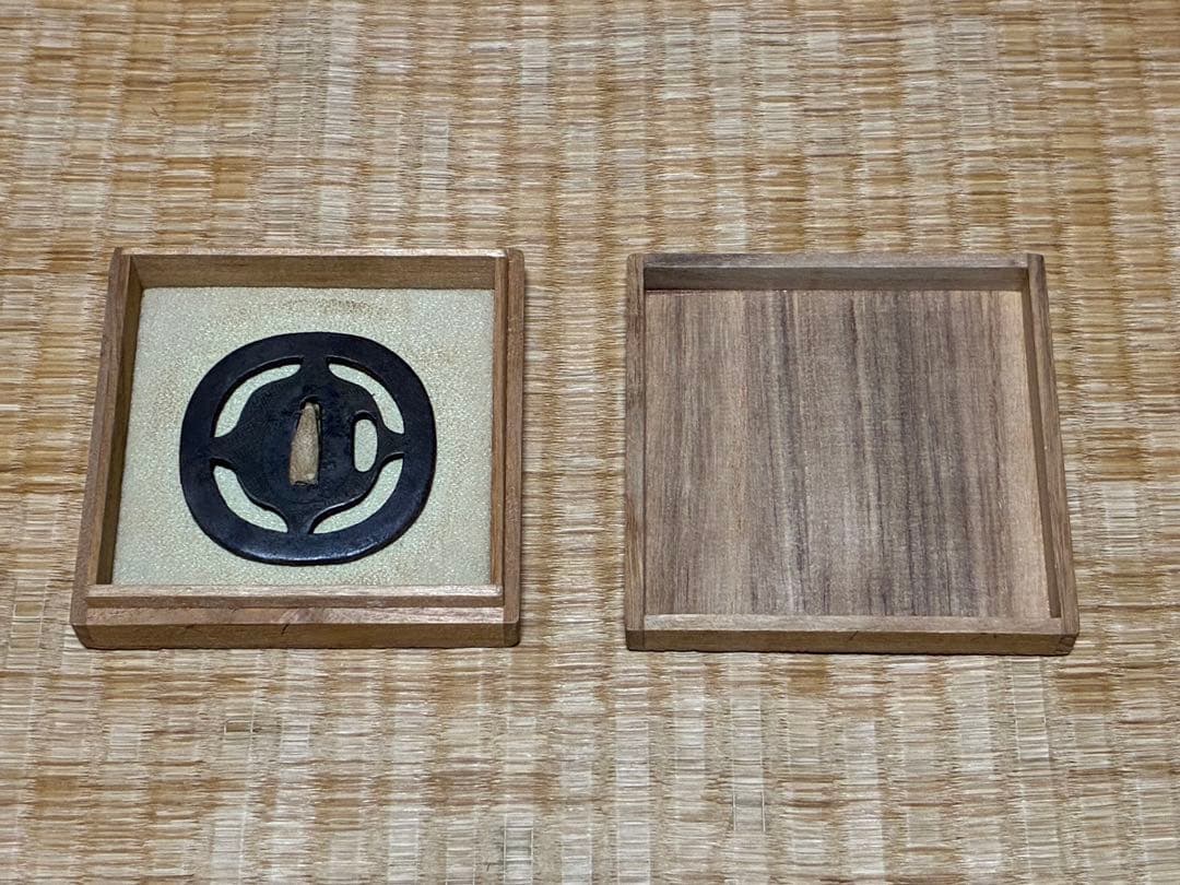 鉄製 十文字 金象嵌 鍔(つば) 刀 時代物 箱入