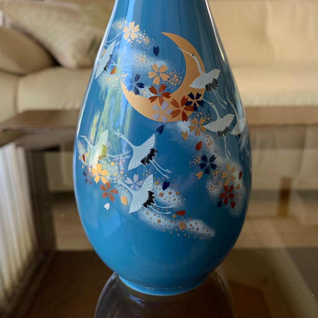 九谷焼〉一輪挿し 花器 九谷生山窯 美しい青に鶴 伝統工芸 新品未使用