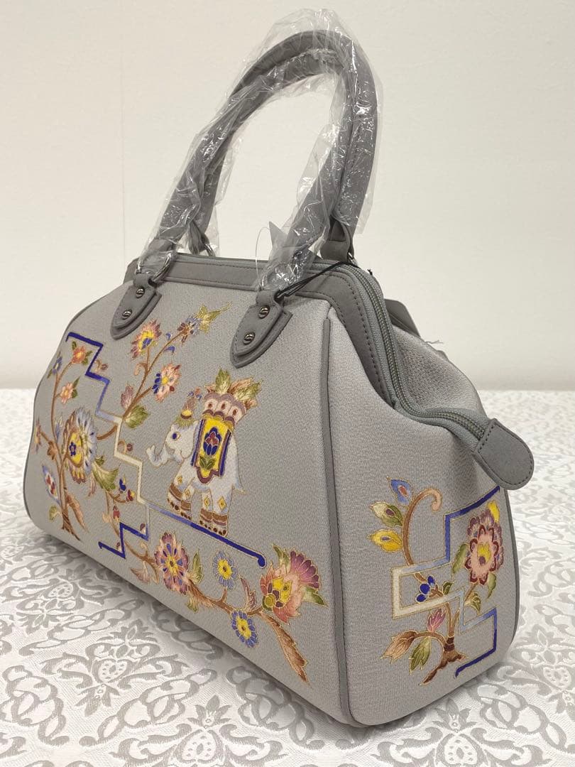 岡重謹製 未使用品 OKAJIMA バッグ 京友禅 金彩 象 唐花 正絹