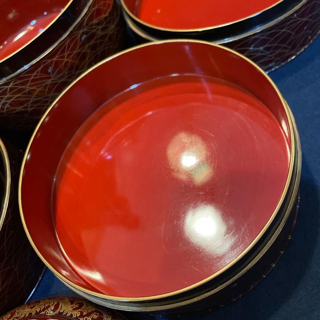 時代物「秋草に露 蒔絵」の『丸型重箱』仕覆・共箱付※美