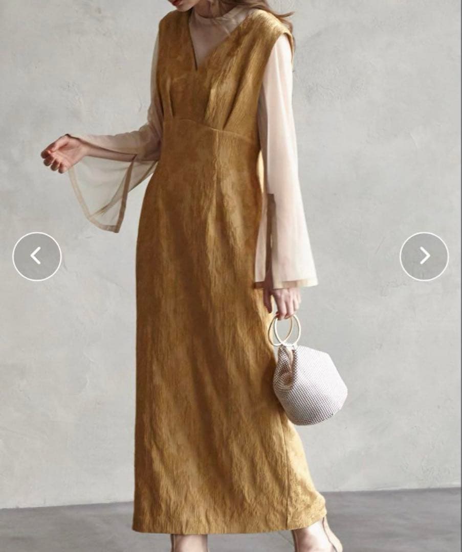 AIMER チュール　シアー　パーティドレス　ジャガード　Iライン　イエロー チュールブラウス付きジャカードIラインパーティードレス 20代 30代 40