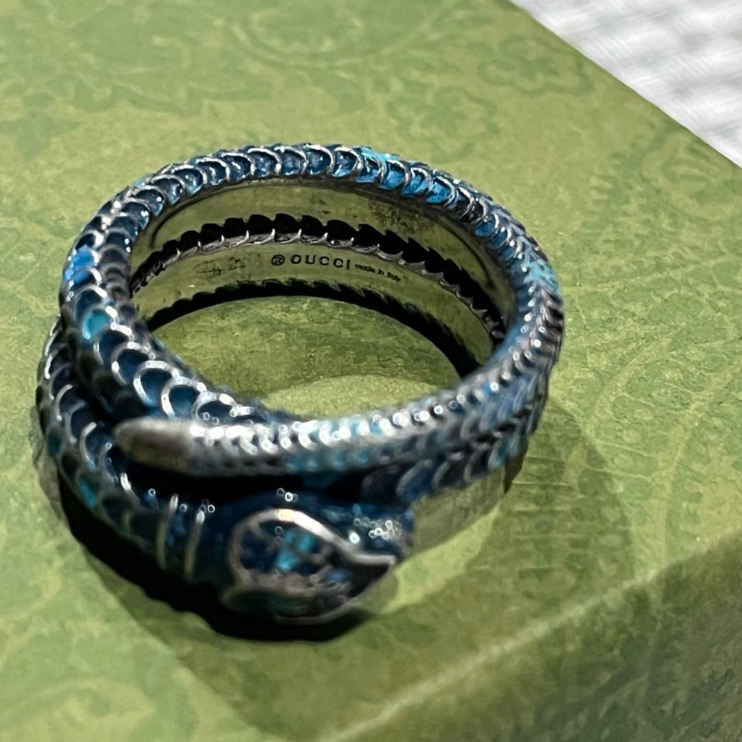 gucci ミケーレ期ガーデンスネークリング　ブルーラッカー　17号　デムナ