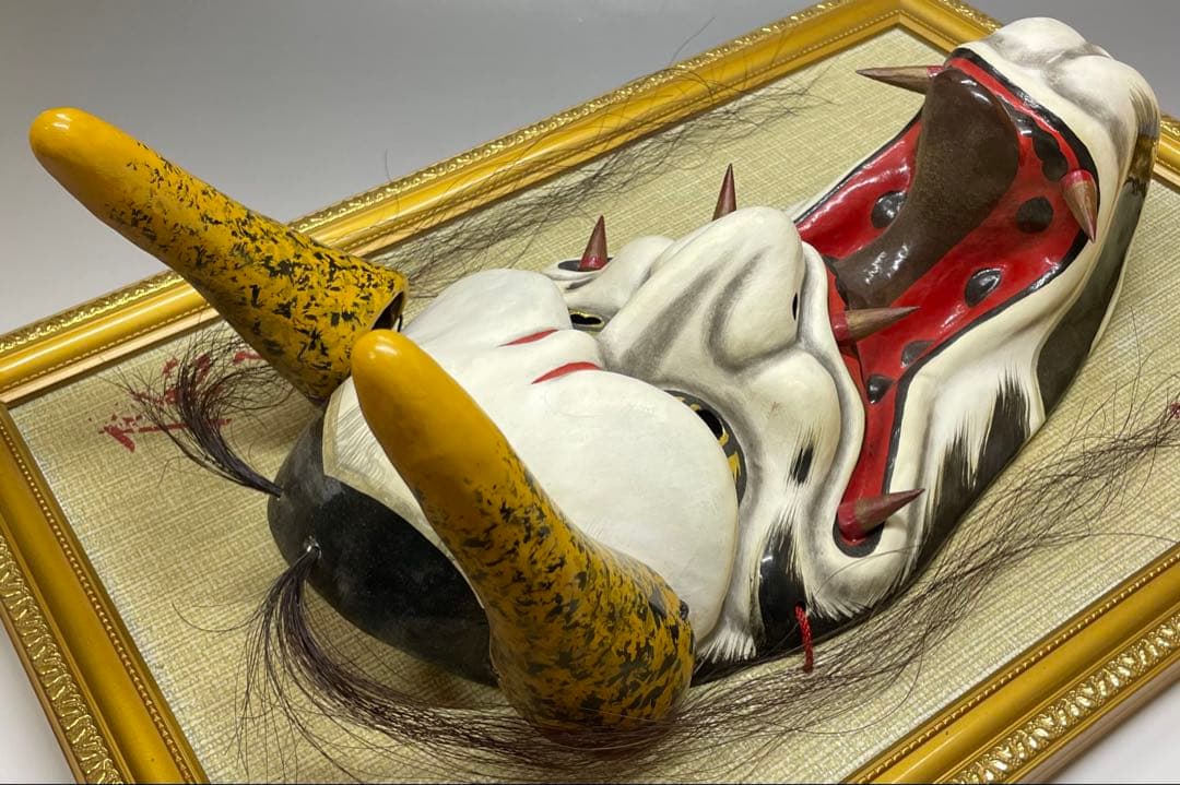 石見神楽面　石見神楽　石州和紙　在銘　作家作品　魔除け　健康長寿　Lw7613