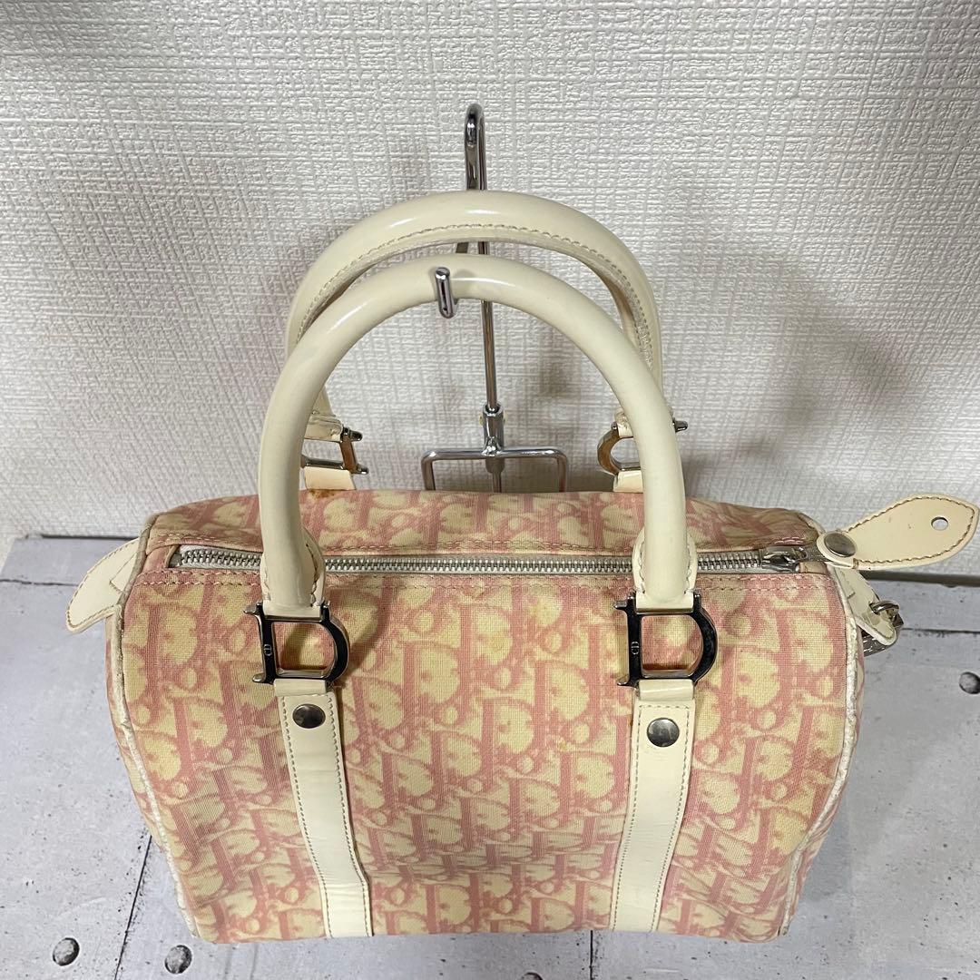ディオール Dior ミニボストンバッグ トロッター柄 ホワイト ピンク　総柄