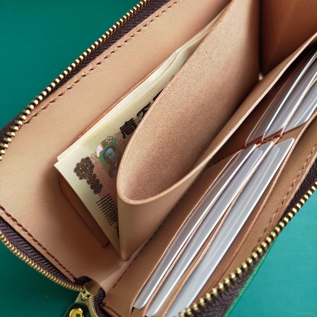 【かむ】ルガトショルダーグリーン　L字ファスナー長財布