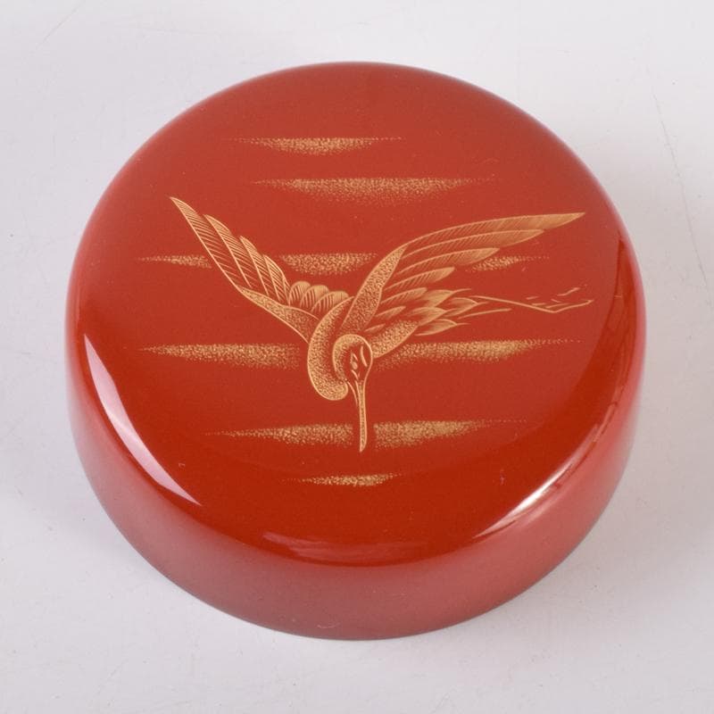 茶道具　輪島塗　前志芸男作　沈金若松鳥蒔絵　棗　共箱　V　7098