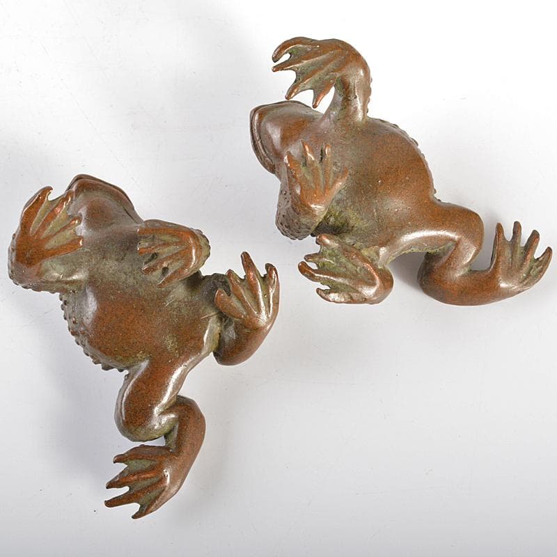 中国　古銅　蛙　紙鎮　置物　一對　C　R6733E